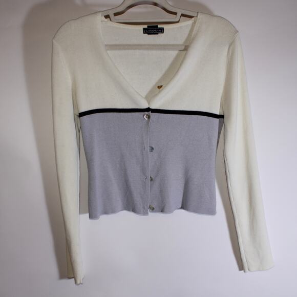 Y2K Takeout White Knit Button Up Girl Next Door Cardigan Size M - Picture 1 of 4
